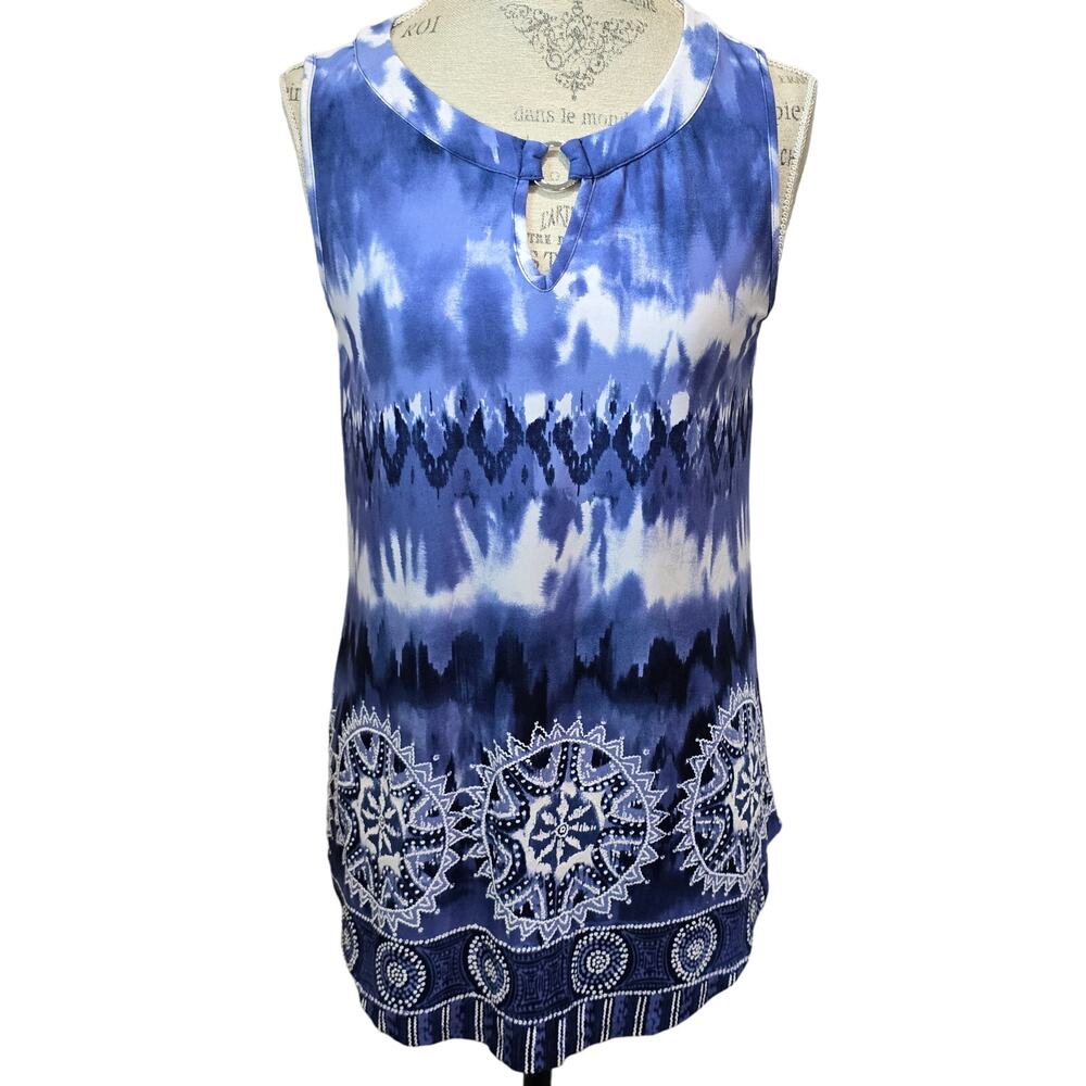 Sami & Jo Low High Blue Abstract Tie Dye Sleeveless Tank Top Tunic Shirt